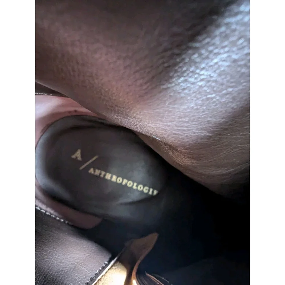 Anthropologie Tall Boots Brown Leather Suede Buckle 40 Equestrian Quiet Luxury